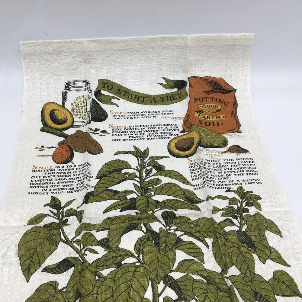 Vtg Kay Dee New Avocado Tree Kitchen Tea Towel Linen Hand Print Jackson Sewell